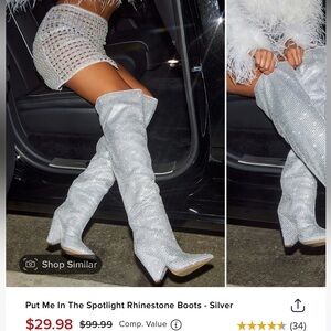 Rhinestone Silver Boots